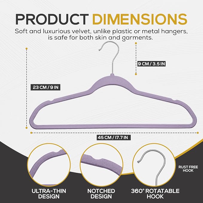 Premium Velvet Hangers 50 Pack Ultra Thin Non Slip Adult Felt Space Saving Suit - Image 2
