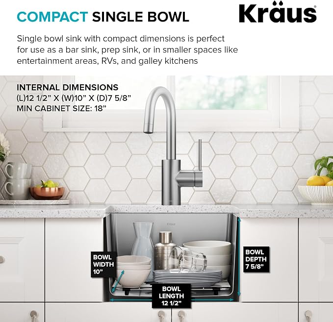 KRAUS Fairlane 15-inch Undermount Single Bowl 18-Gauge Stainless Steel Kitchen - Image 8