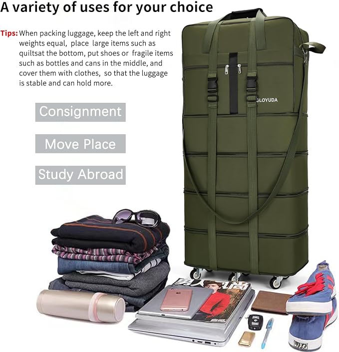 Expandable Foldable Luggage, Rolling Duffle Bag - Image 5