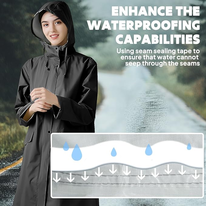 ANYOO Waterproof Rain Poncho Lightweight Reusable Hiking Hooded Coat Jacket - Image 6