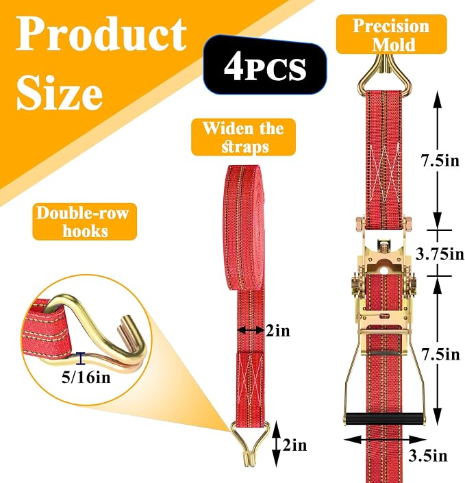 4Pack Heavy Duty Ratchet Straps, 2” 32Ft Ratchet Tie Down Strap, Tie Down - Image 2