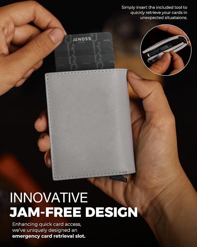 Jenoss Smart Wallet For Men & Women: Full Grain Leather, Handcrafted, Slide - Image 3