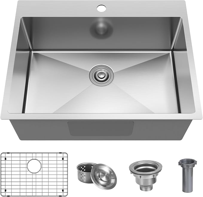 25x22 Inch Drop In Kitchen Sink, 25 Inch Kitchen Sink Top Mount 18 Gauge 304 by Winnpex