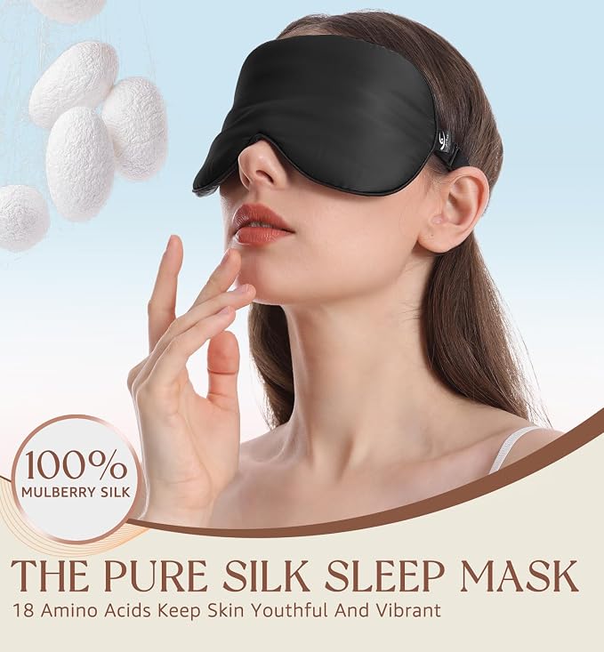 HiRui Silk Sleep Mask, 100% Natural Mulberry Silk of Double-Sided & - Image 3