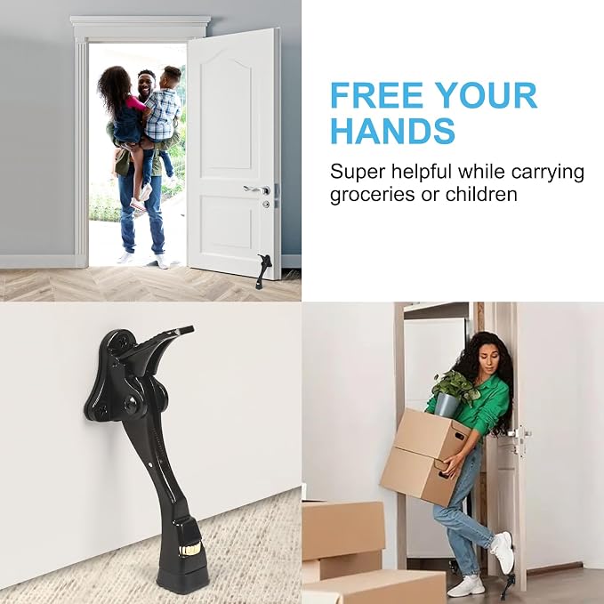 Black Kick Down Door Stoppers for Bottom of Door, Heavy Duty Kickdown Door Stop - Image 3