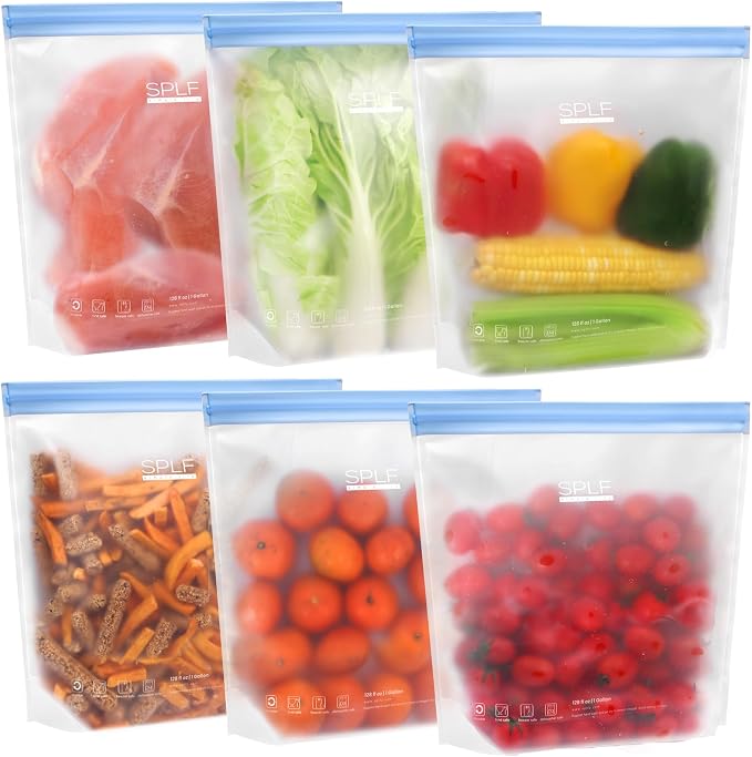 SPLF 6 Pack Stand-Up Reusable Gallon Freezer Bags Dishwasher Safe, Extra Thick by SPLF