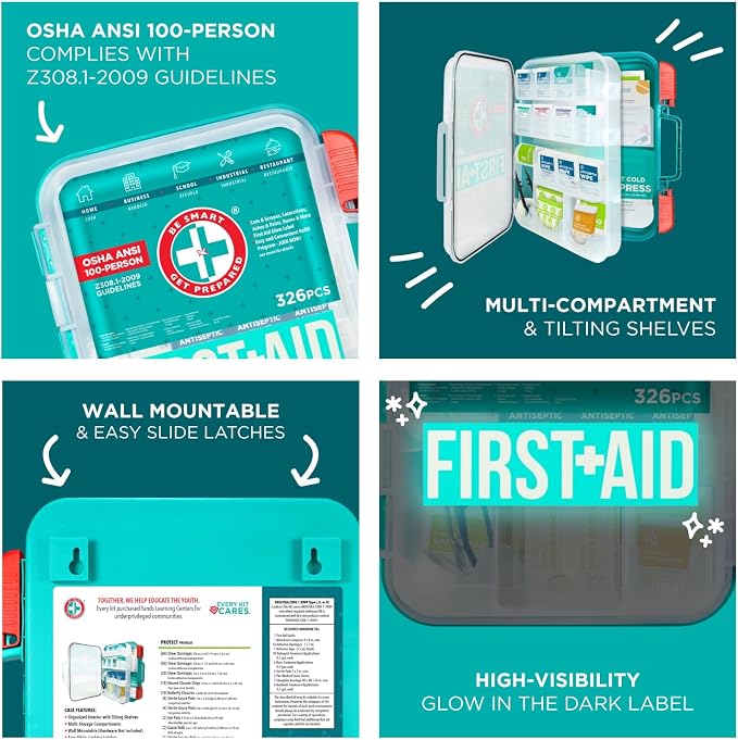 Be Smart Get Prepared First Aid Kit, 326 Piece, Exceeds OSHA and ANSI - Image 5