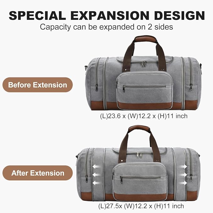 Litvyak Duffle Bag for Travel, Large 60L Canvas Travel Duffel Bags Overnight - Image 3