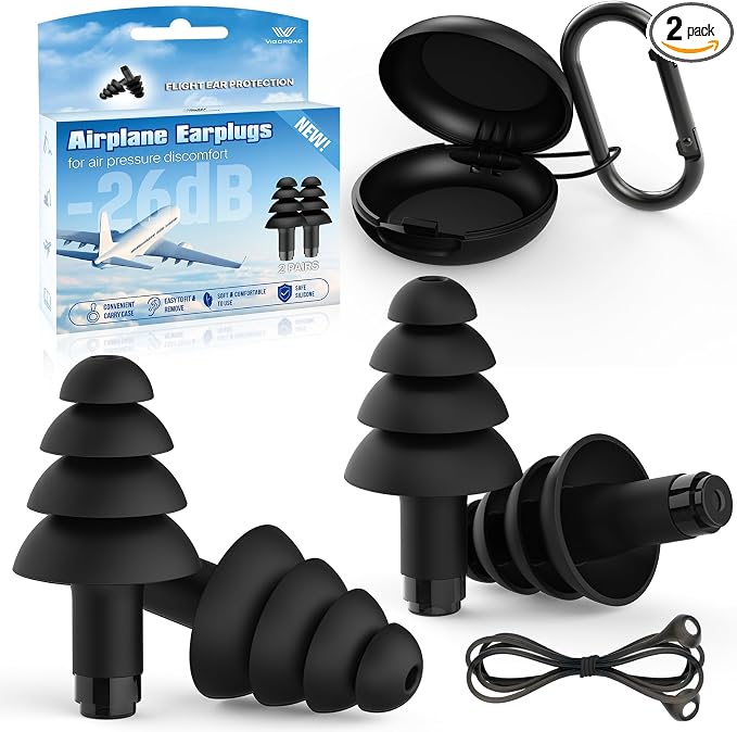Ear Plugs for Airplane Pressure Relief, 2 Pairs Adults Soft Silicone Reusable by VIGOROAD