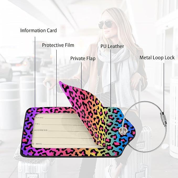 Rainbow Leopard Print 2 Pack Luggage Tags - Image 3