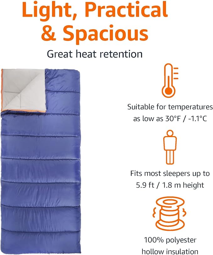 Amazon Basics 30°F Cool Weather Sleeping Bag, 75 Inches x 33 Inches - Image 3