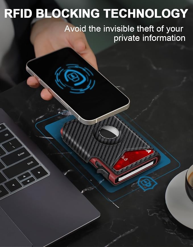 Airtag Wallet for Men, Minimalist Slim Mens Wallet Smart Pop Up Credit Card - Image 4