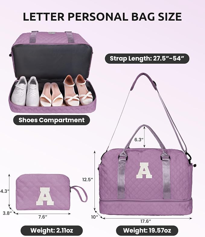 Duffle for Women with Shoe Compartment, Personalized Weekender with Shoulder - Image 3