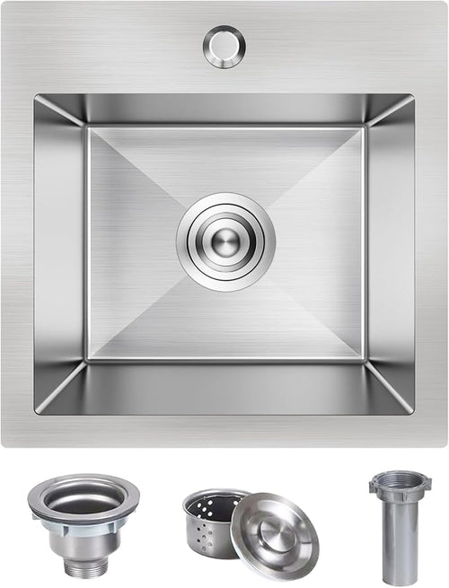 15 x 15 Inch Drop In Kitchen Bar Sink, Stainless Steel Single Bowl Topmount Bar by Kadorer