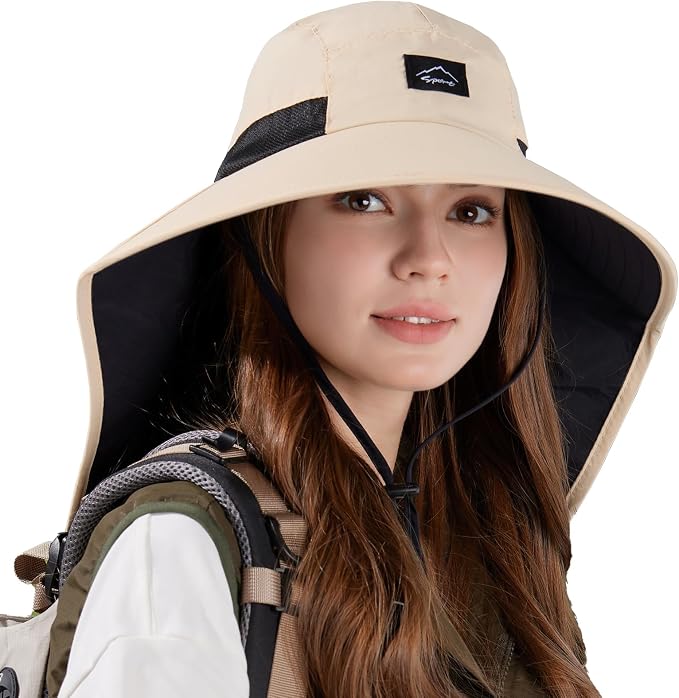 Rosoz Outdoor Sun Hat for Men Women, UPF50+ Protection Safari Cap Wide Brim by Rosoz