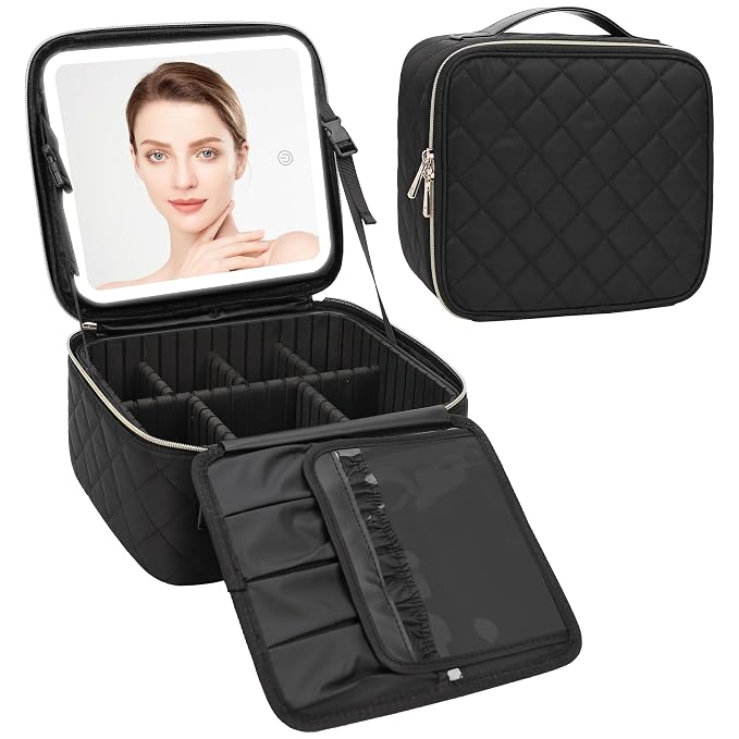 Relavel Travel Makeup Bag With Light Up Mirror, Cosmetic Train Case with LED - Image 8