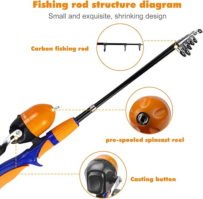 Urban Deco Kids Fishing Pole Set Portable Telescopic Kids Fishing Rod and Reel - Image 2