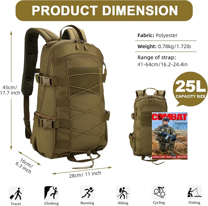 25L Hiking Backpack Small Tactical Backpack Daypack Camping Trekking Hunting - Image 3