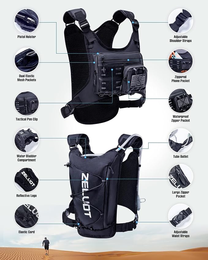 Running Vest with 2L Water Bladder, USA Original Patent, Lightweight Adjustable - Image 5