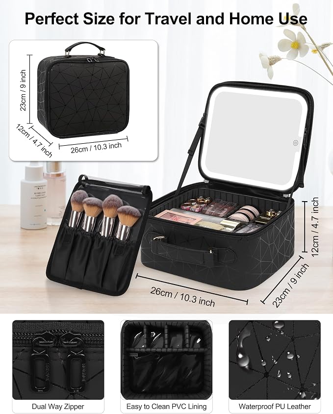 Chomeiu Makeup Bag with LED Mirror, Cute Cosmetic Bags Birthday Gifts - Image 2