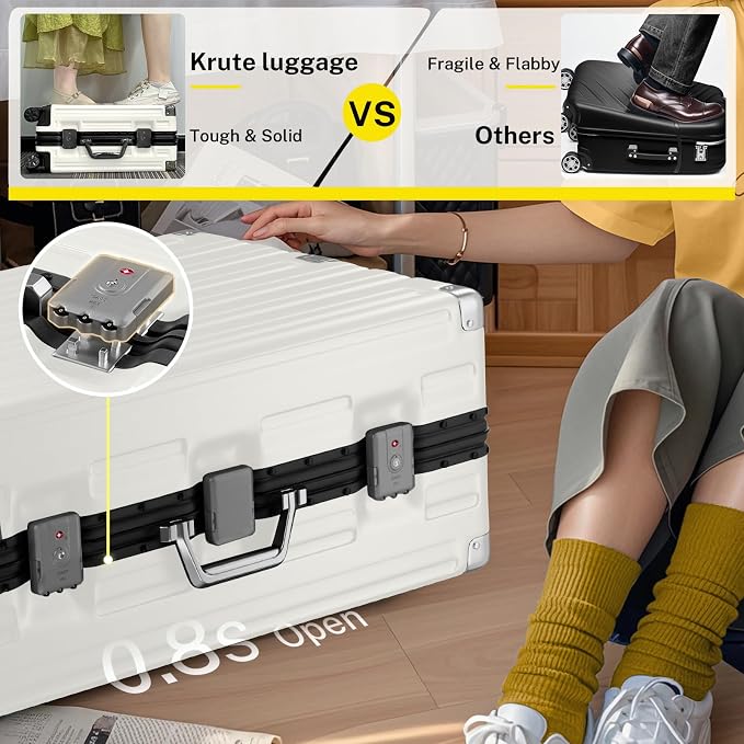 Krute Luggage 28 Inch Aluminum Frame Luggages TSA Lock No Zipper Checked - Image 5