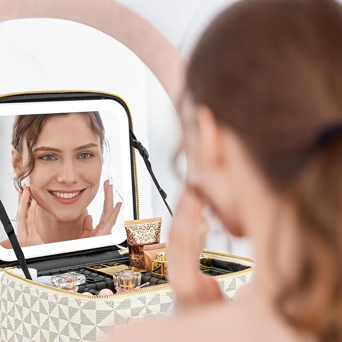 Makeup Travel Train Case with Mirror LED Light 3 Adjustable Brightness Large - Image 6