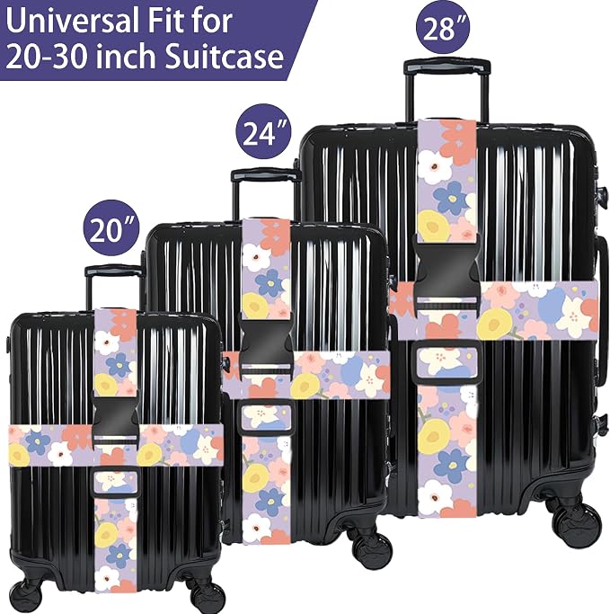Colored Flowers Luggage Straps for Suitcases, Adjustable Luggage Travel Belt to - Image 3