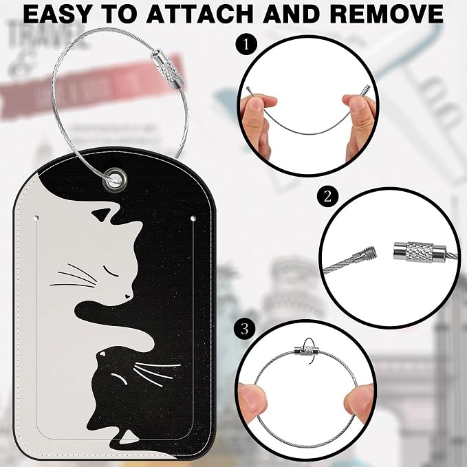 2 Pack Luggage Tag for Suitcase Black and Gray cat Leather Suitcase Tags - Image 4