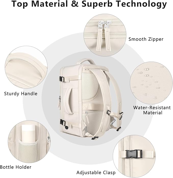Travel Backpack for Women, Large Carry On Backpack for Travel, Waterproof - Image 4