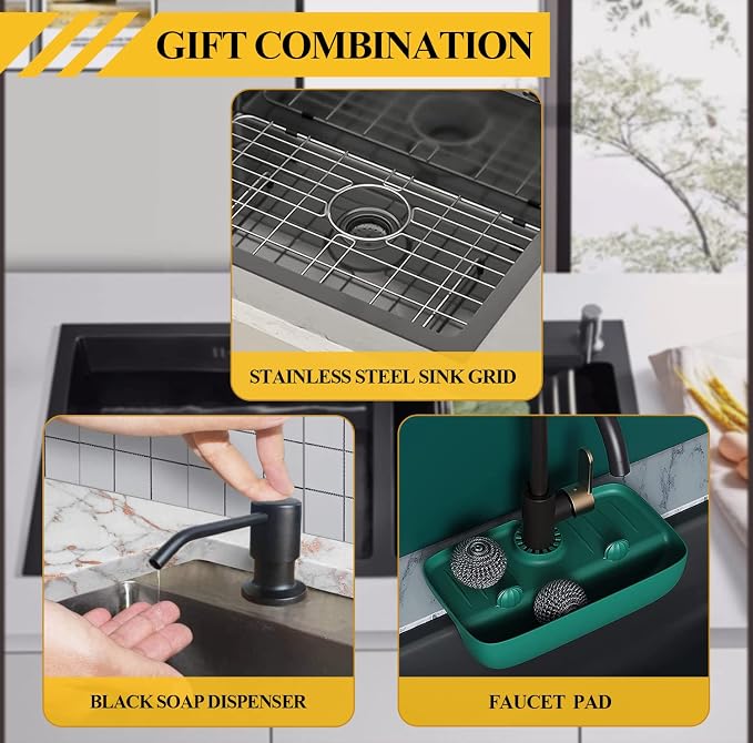 Black Kitchen Sink, Stainless Steel Topmount 25x22x9 Inch Single Bowl Drop In - Image 7
