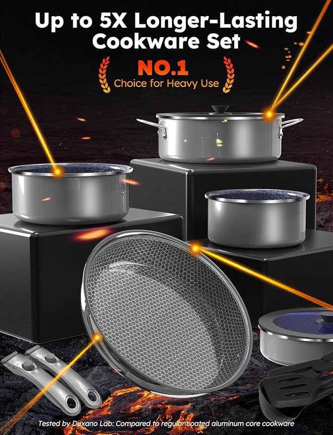 Pro DUXANO 12PC Nonstick Pots and Pans Set&Hybrid 3-Ply Stainless Steel Skillet - Image 2