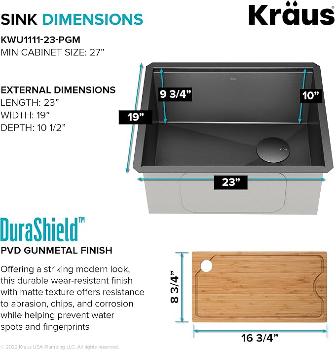 KRAUS Kore 23 Inch Undermount Workstation 16 Gauge Black Stainless Steel Single - Image 5