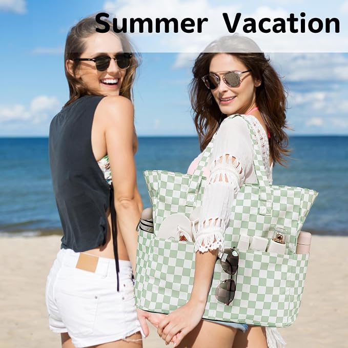 LEDAOU Large Beach Tote Bag Women Waterproof Sandproof Zipper Beach Tote Bag - Image 2