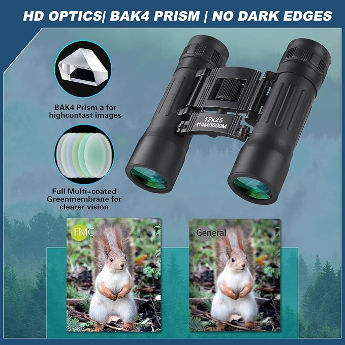 12x25 Compact Binoculars, High Powered Easy Focus Binoculars, Portable Large - Image 4