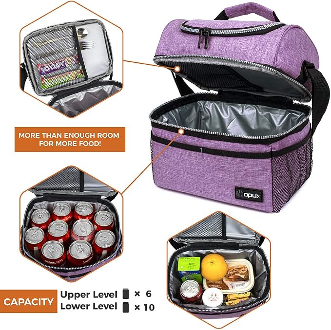 OPUX Lunch Box For Women, Insulated Large Lunch Bag Adult Work, Double Decker - Image 7