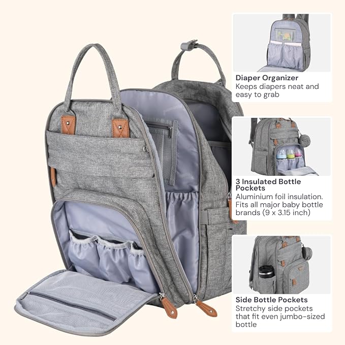 BabbleRoo Extra Large Diaper Bag Backpack, Expandable Baby Bag - Image 4