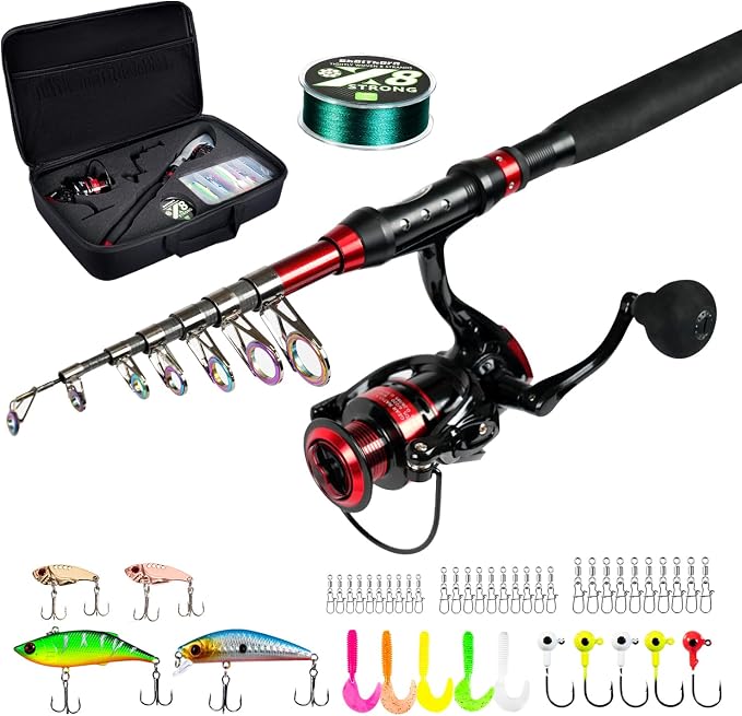 Ghosthorn Fishing Rod and Reel Combo Telescopic Pole Kit Fishing Gear Starter by Ghosthorn