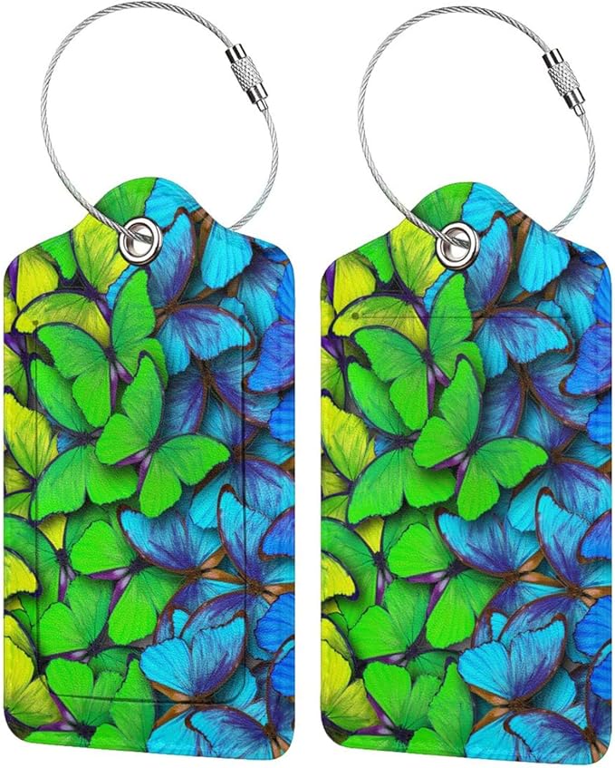 2Pcs Green Blue Butterfly Luggage Tags by SNAPMADE