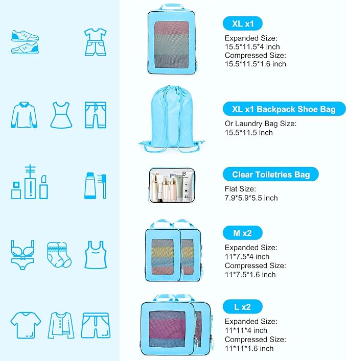 7 Set Compression Packing Cubes Packing Organizer - Image 5