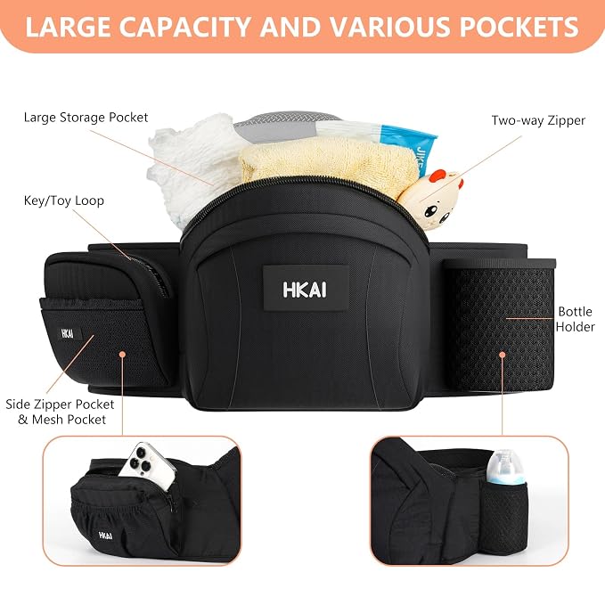 HKAI Baby Carrier Hip Seat, Mom’s Choice Award Winner, Advanced Large Capacity - Image 2