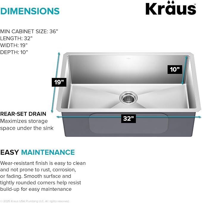 Kraus KHU100-32 Standart PRO 16 Gauge Undermount Single Bowl Stainless Steel - Image 6