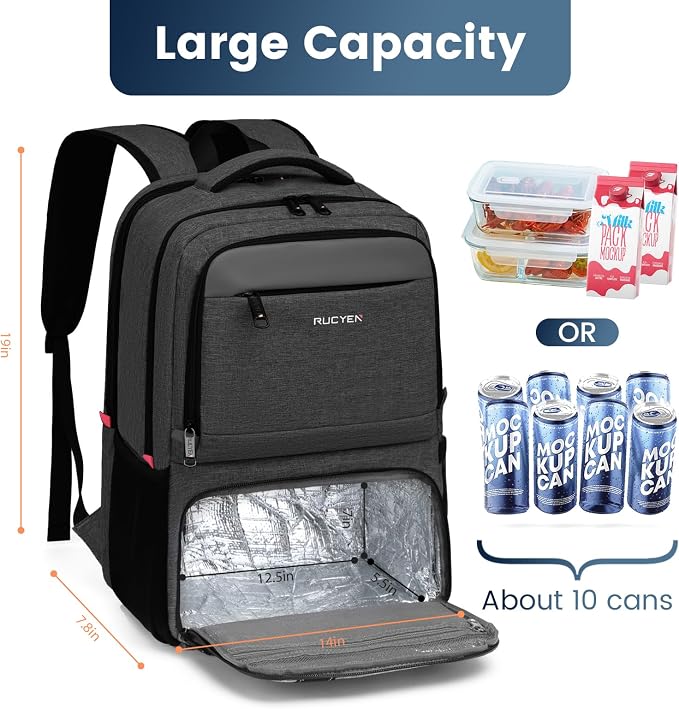 Lunch Backpack, 17.3 Inch Large Lunch Backpack Insulated Cooler Bag Travel - Image 3