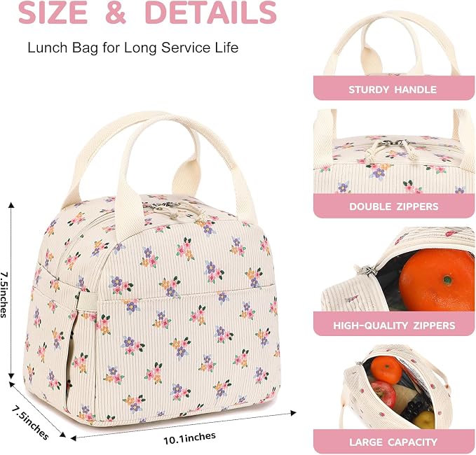Bluboon Lunch Box for Women men Insulated Cute Corduroy Lunch bag, Reusable - Image 2