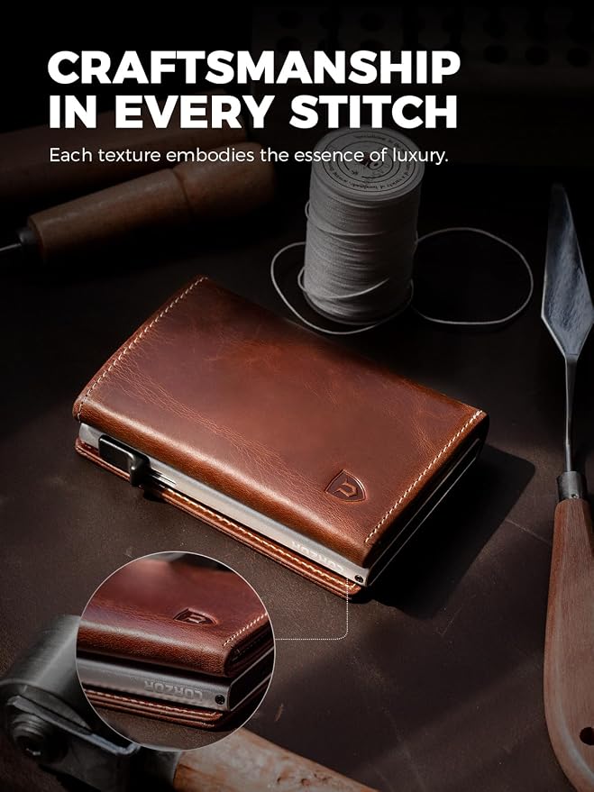 LORZOR Wallet for Men with Metal Card Holder, Pop Up Wallet, Finest Full Grain - Image 2