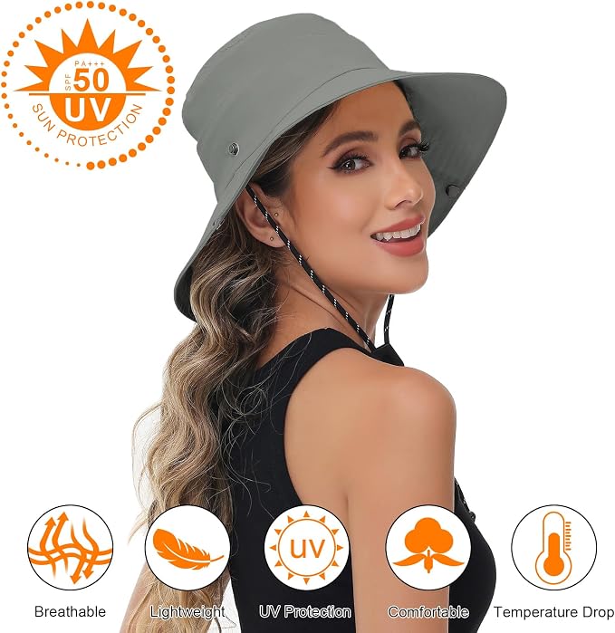Sun Hats for Women Bucket Hat UV Protection Fishing Hat Wide Brim Safari Hats 2 - Image 3