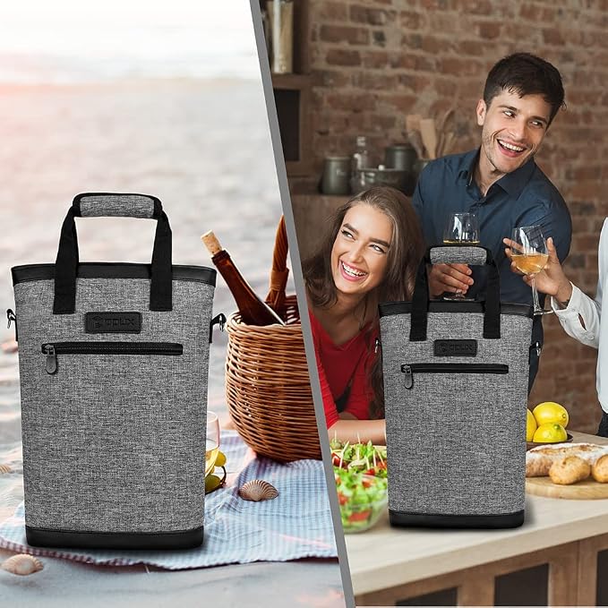 opux Two Bottle Wine Bag Carrier Tote, Insulated Leakproof 2 Bottle Wine Cooler - Image 8