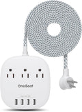 Desktop Power Strip with 3 Outlet 4 USB Ports 4.5A, Flat Plug and 10 ft Long by OneBeat