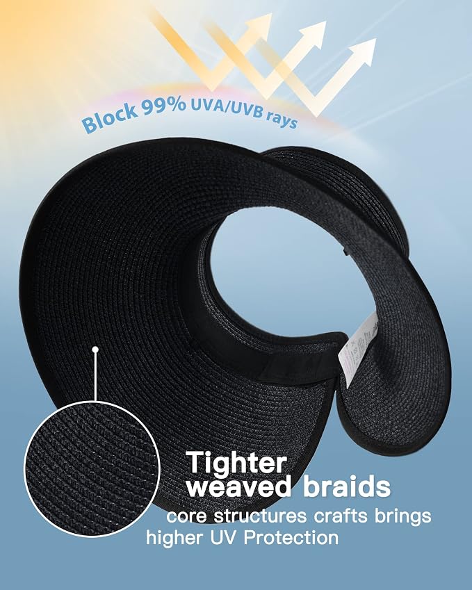 FURTALK Sun Hats for Women Wide Brim Beach Hat Straw Visor Ponytail Summer UV - Image 2