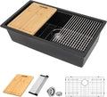 33 Inch Black Granite Composite Kitchen Sink Workstations Black Quartz by DONSDEY