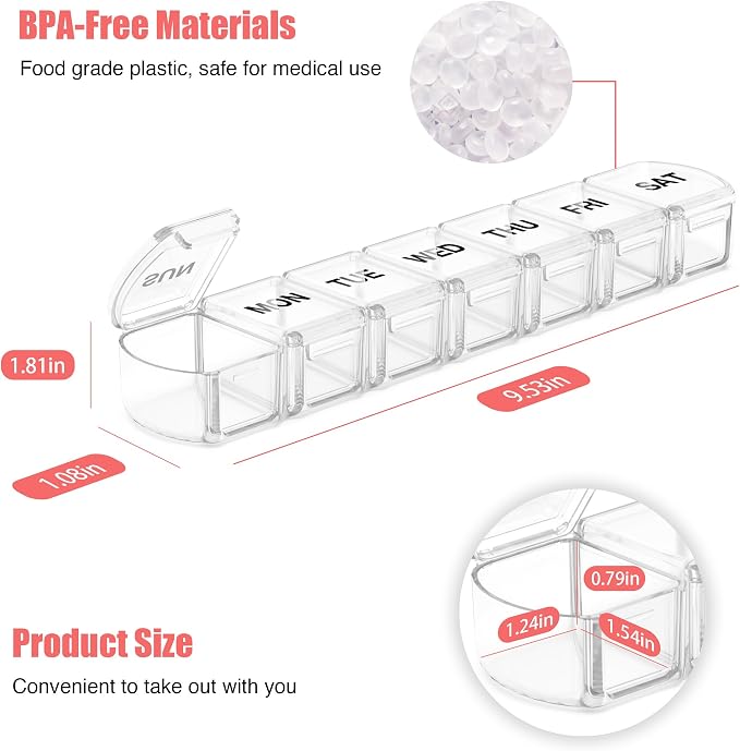 Extra Large Pill Organizer 2 Pack, XL Pill Box 7 Day, Weekly Pill Case - Image 6